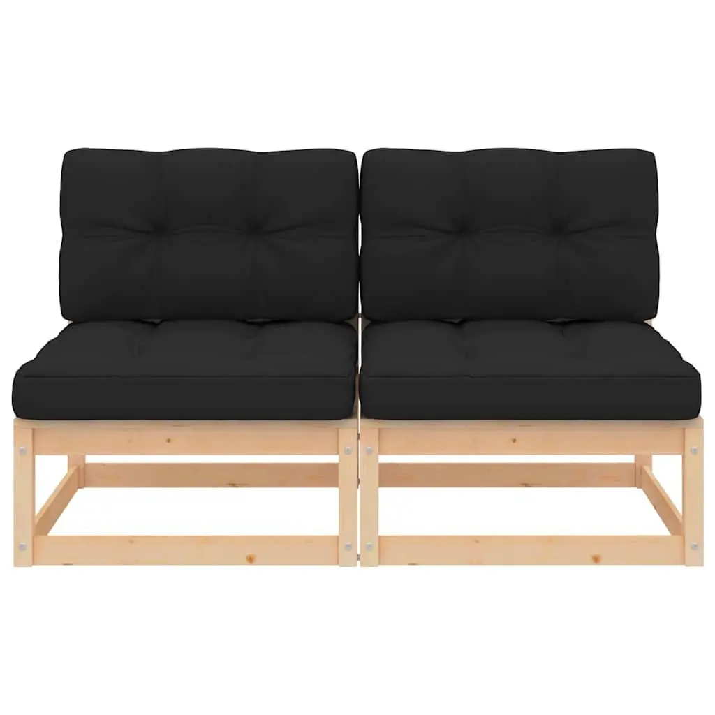 Outdoor Modular Seating 2 Pieces Solid Pinewood Anthracite Garden Middle Sofa with Cushions