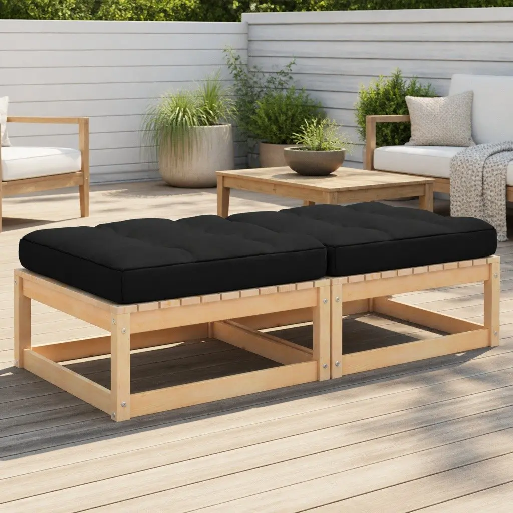 Outdoor Garden Footstools with Cushions Set of 2 Modular Seating Pieces