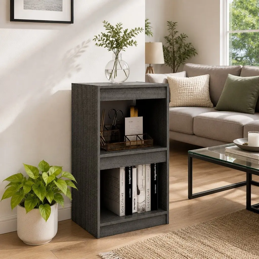 Grey Solid Pinewood Book Shelf Unit 40x30x71.5cm Storage and Display Cabinet