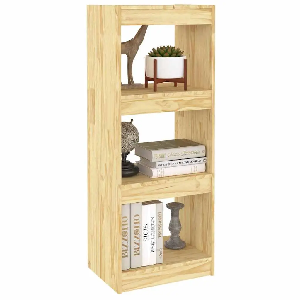 Pinewood Storage Shelf Book Cabinet 3 Compartments Brown 40x30x103.5cm Room Divider