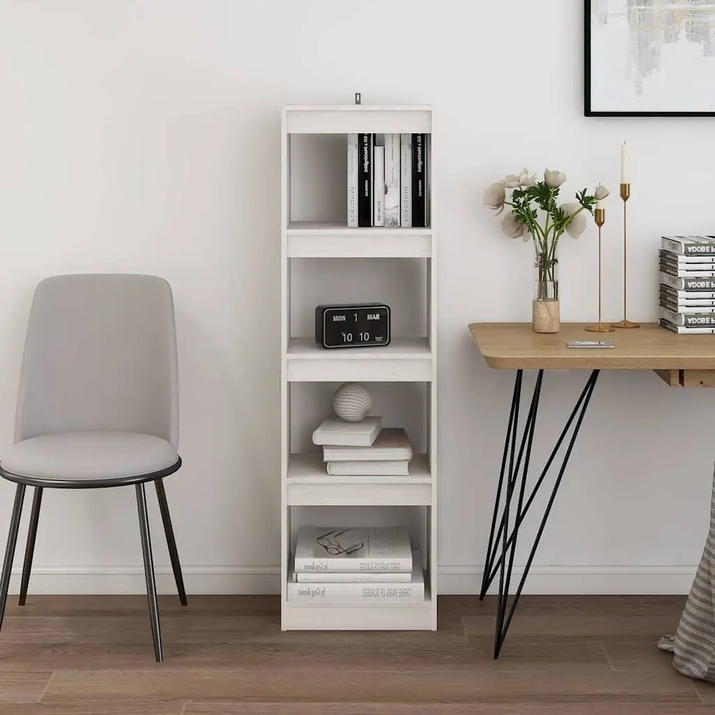 Pinewood Book Storage Cabinet Room Divider White 40x30x135.5 cm Shelving Unit