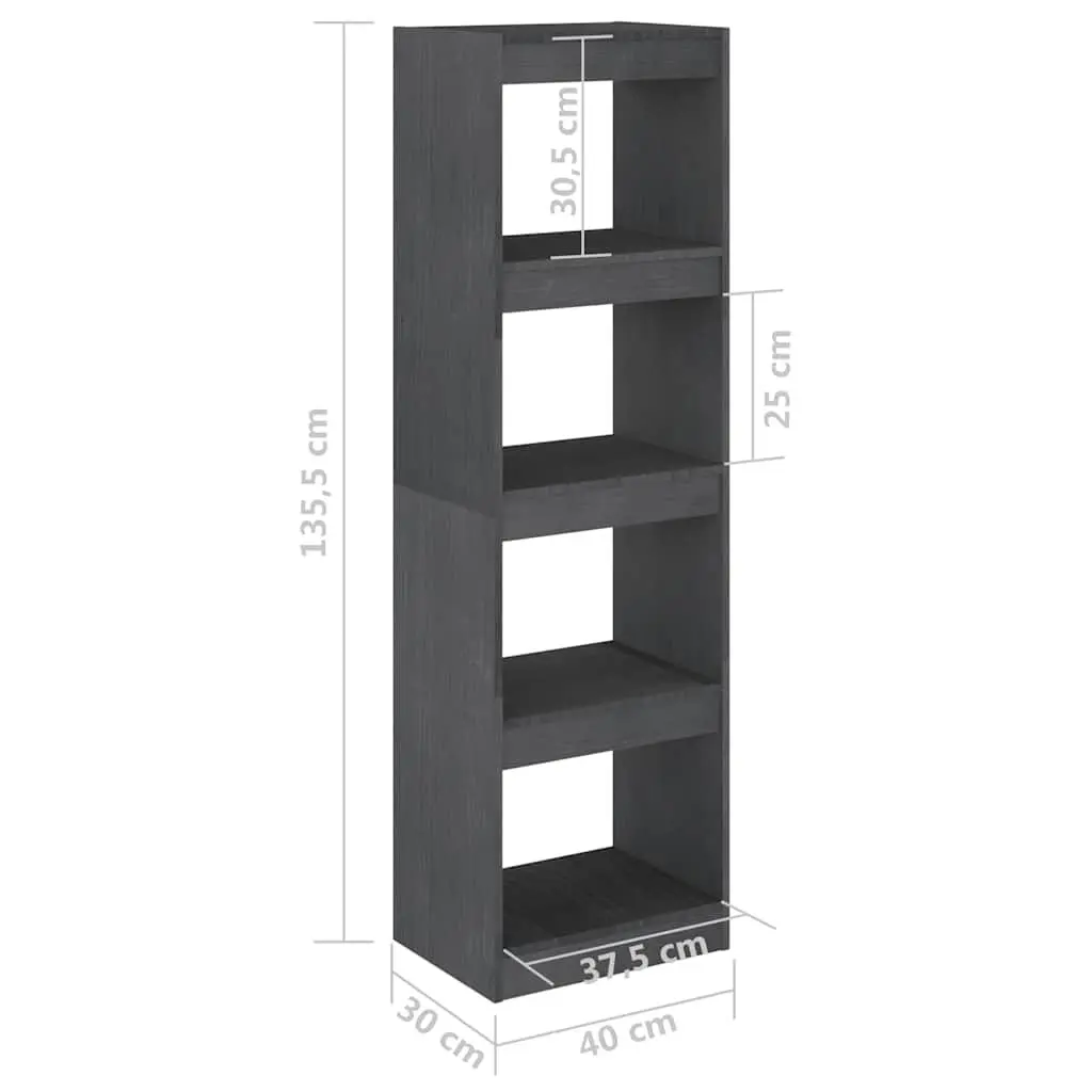 Book Cabinet Room Divider Pinewood 40 x 30 x 135.5 cm Grey