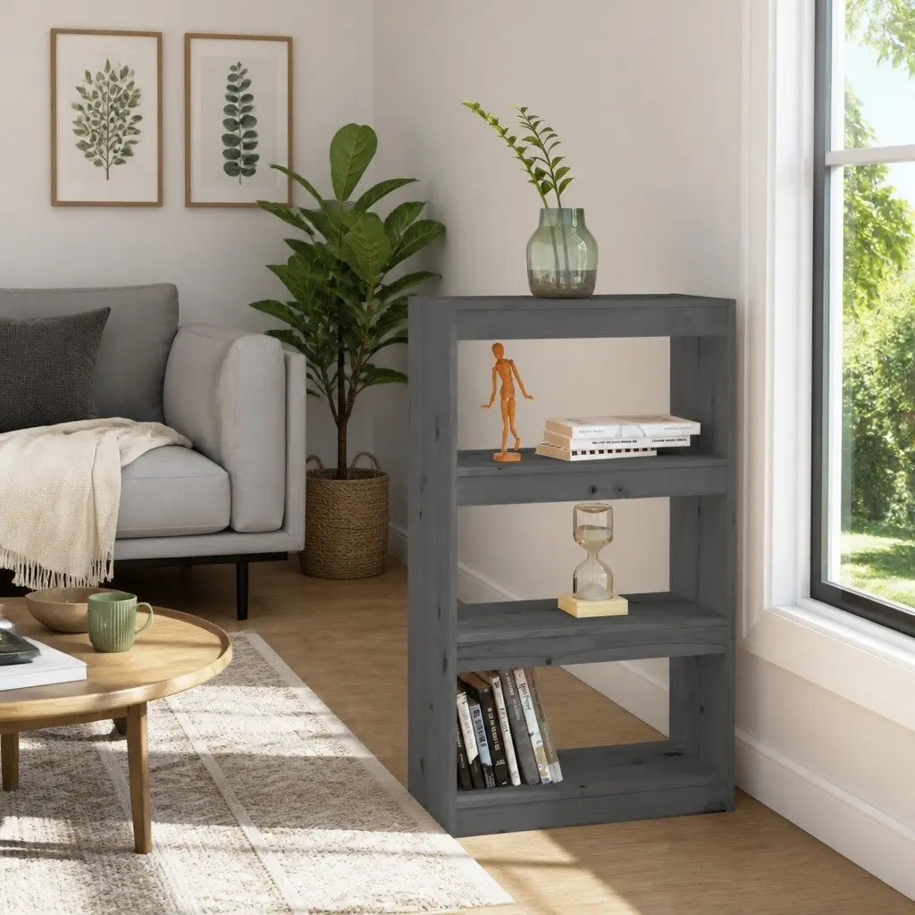Book Shelf Grey Solid Pine Wood 60x30x103.5 cm Storage Room Divider