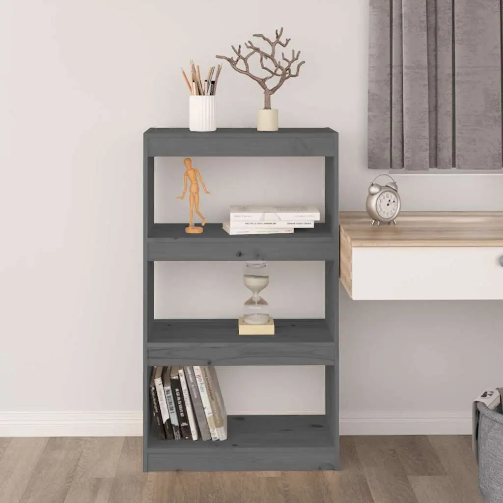 Book Shelf Grey Solid Pine Wood 60x30x103.5 cm Storage Room Divider