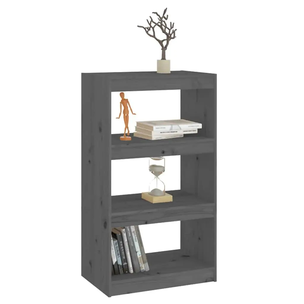 Book Shelf Grey Solid Pine Wood 60x30x103.5 cm Storage Room Divider