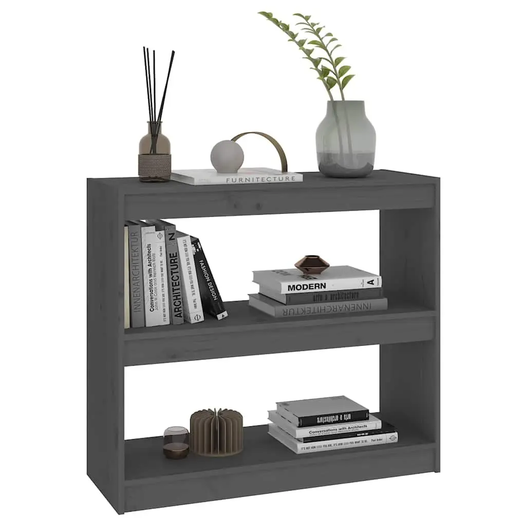 Book Cabinet Solid Pinewood Grey 80W x 30D x 71.5H cm Shelving Storage Room Divider