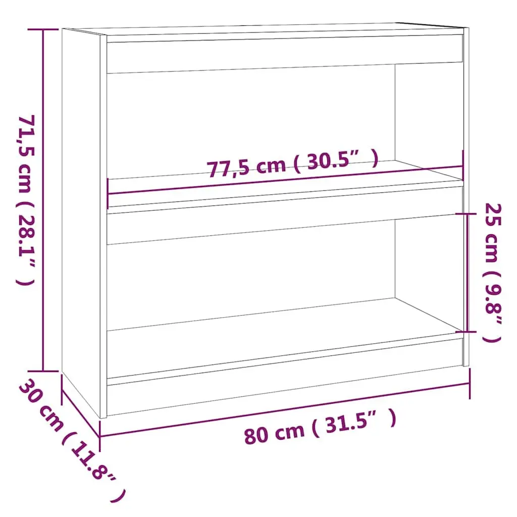 Book Cabinet Solid Pinewood Grey 80W x 30D x 71.5H cm Shelving Storage Room Divider