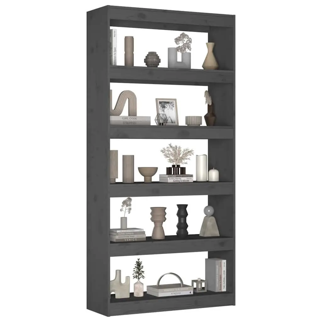 Book Cabinet Solid Pine Wood 80x30x167.4 cm Grey Room Divider