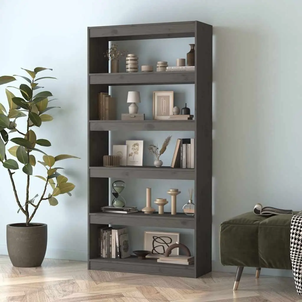 Book Cabinet Solid Pine Wood 80x30x167.4 cm Grey Room Divider
