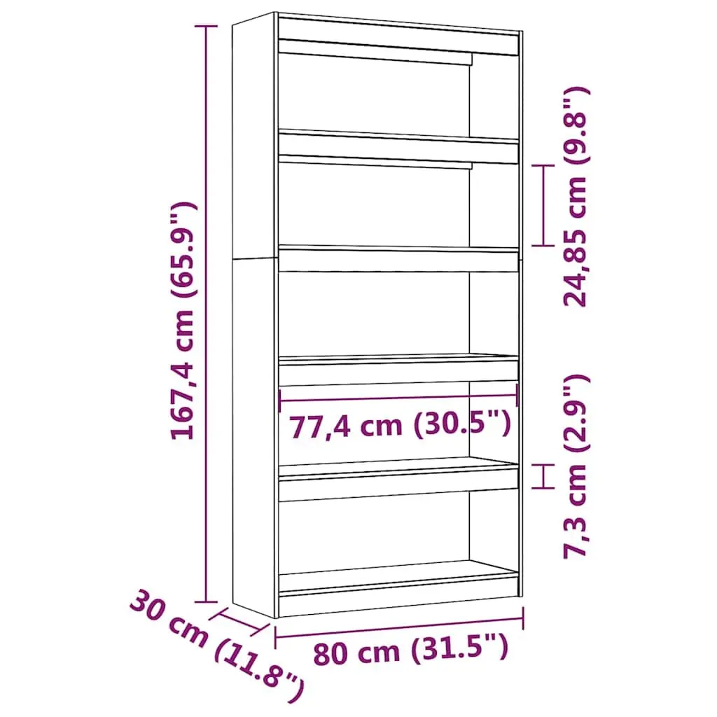 Book Cabinet Solid Pine Wood 80x30x167.4 cm Grey Room Divider