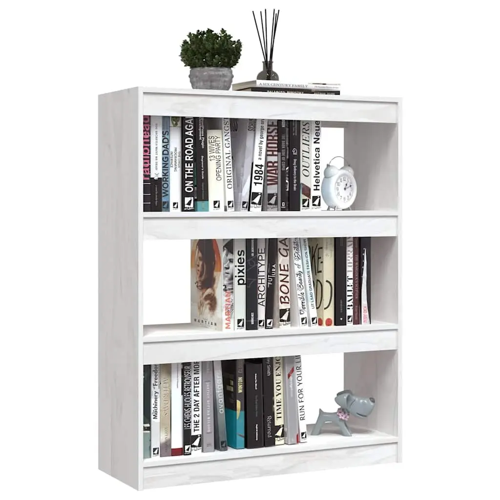 White Book Cabinet Solid Pinewood 100x30x103cm Room Divider Storage Organiser
