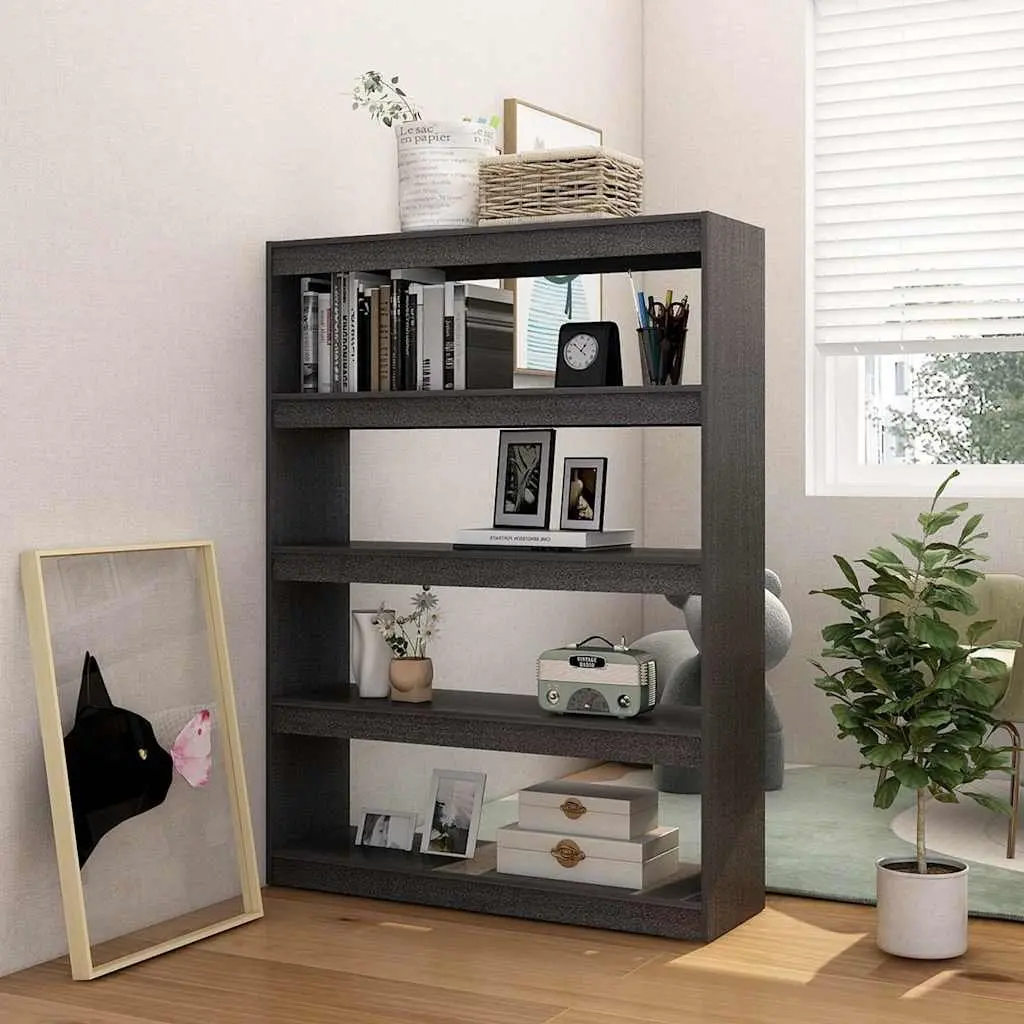 Book Cabinet Solid Pinewood 100x30x1355 cm Grey Room Divider Standing Shelf