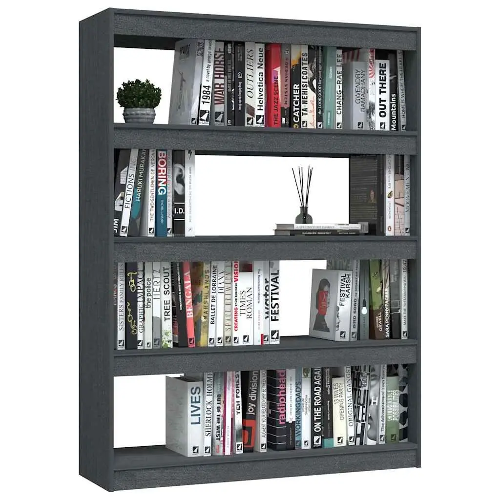 Book Cabinet Solid Pinewood 100x30x1355 cm Grey Room Divider Standing Shelf