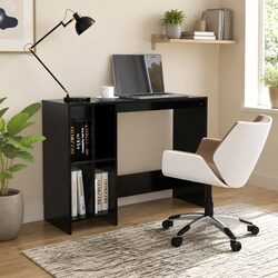 Notebook Desk Black Compact Office Workstation Study Table Shelves Storage Space