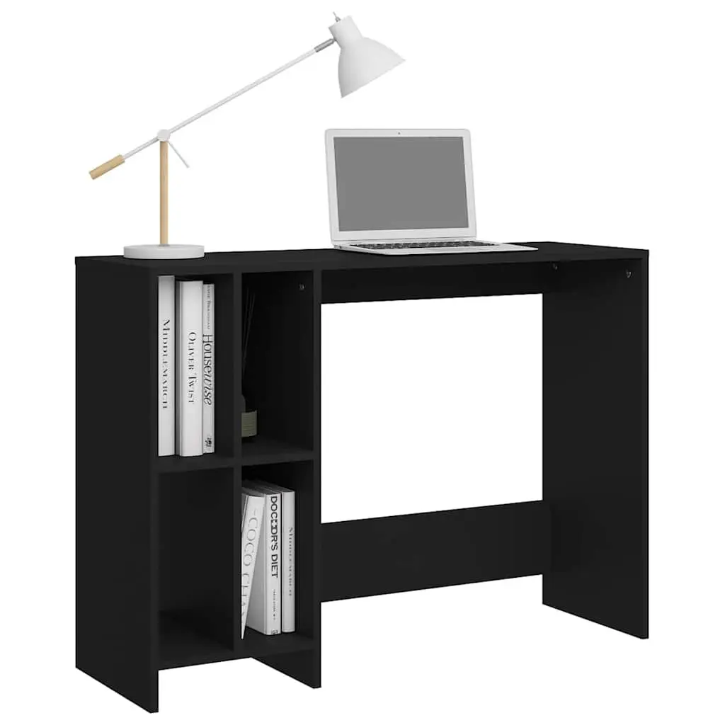Notebook Desk Black Compact Office Workstation Study Table Shelves Storage Space