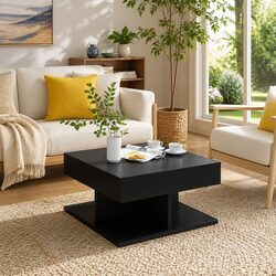 Coffee Table Black Square Accent Living Room Furniture Engineered Wood