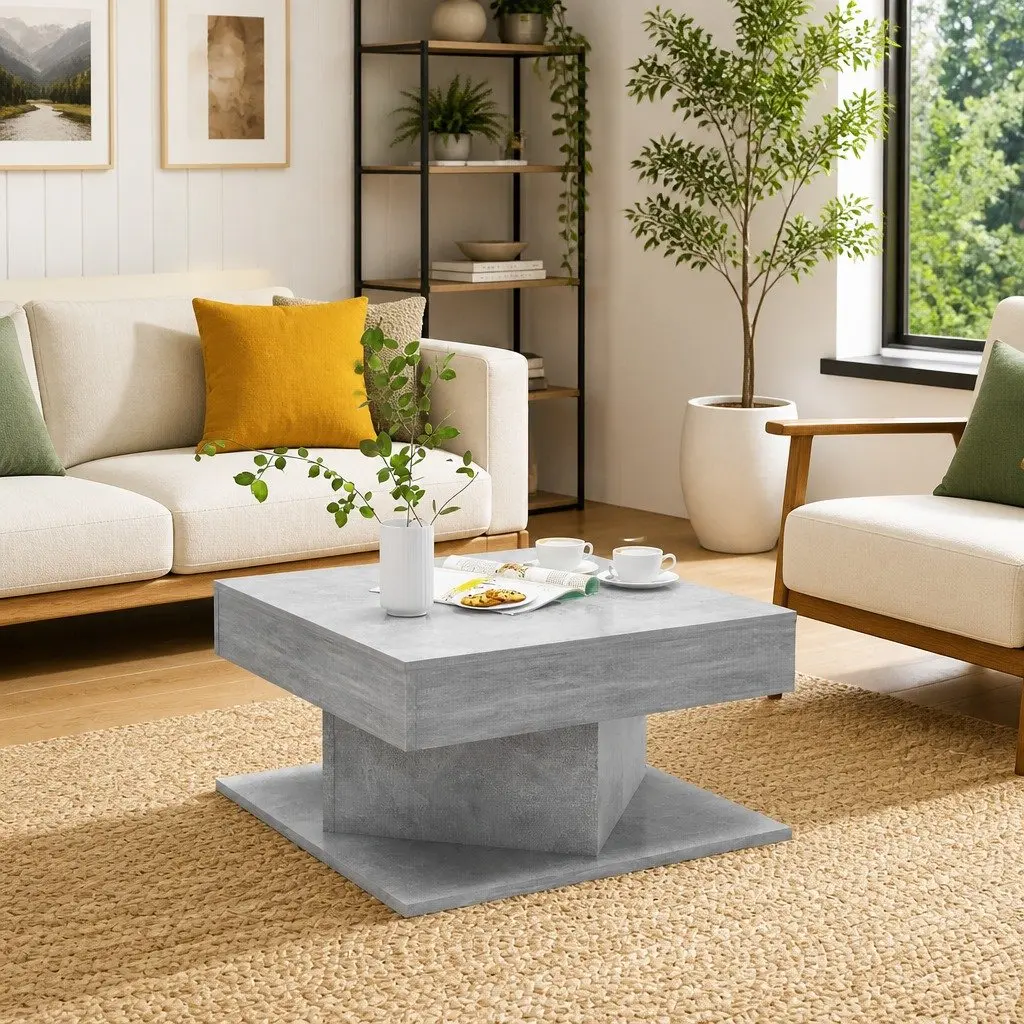 Coffee Table Engineered Wood Grey 57x57x30cm Concrete Effect with Side Storage