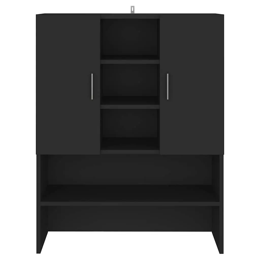 Bathroom Storage Cabinet Black 90cm Height 70.5cm Width 25.5cm Two Door Washing Machine Cupboard