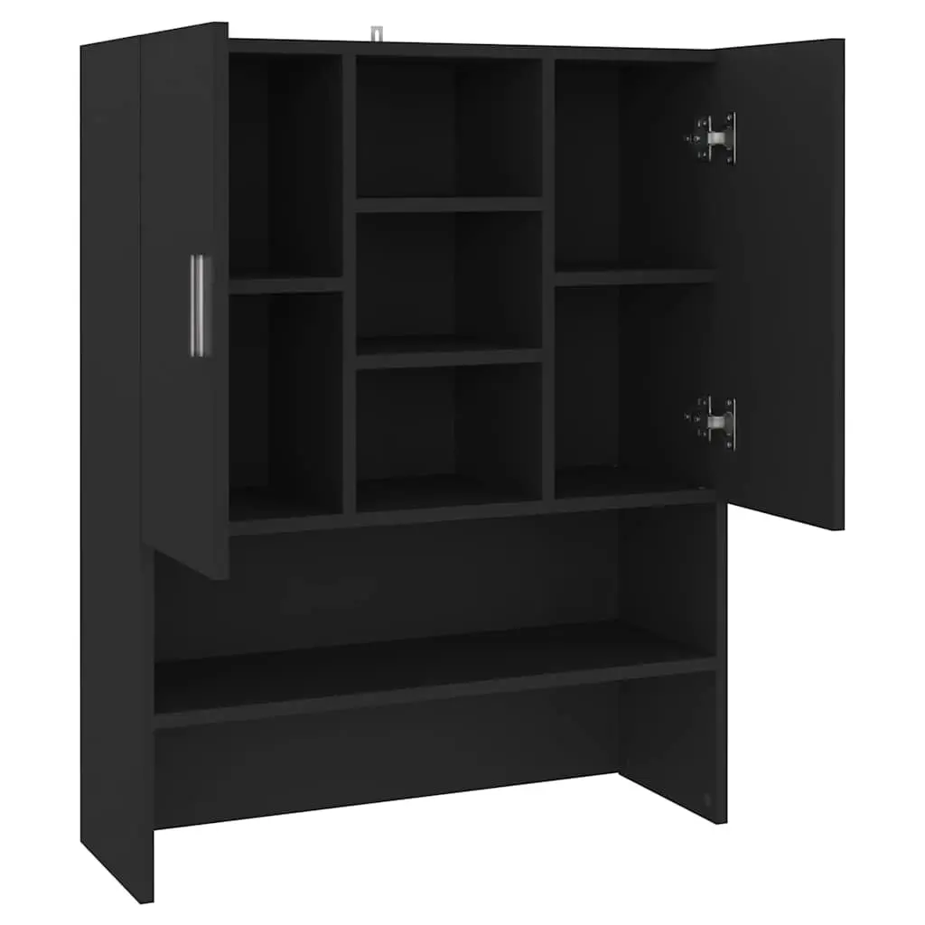 Bathroom Storage Cabinet Black 90cm Height 70.5cm Width 25.5cm Two Door Washing Machine Cupboard