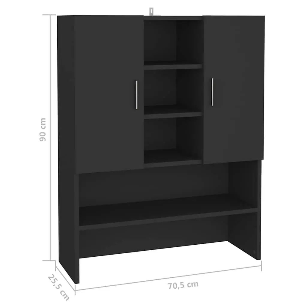 Bathroom Storage Cabinet Black 90cm Height 70.5cm Width 25.5cm Two Door Washing Machine Cupboard