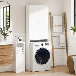 Practical White Tall Cabinet for Organising Laundry Supplies