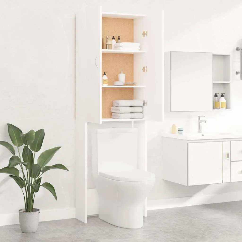 Washing Machine Cabinet Engineered Wood Tall Storage Organiser White 64x25.5x190 cm