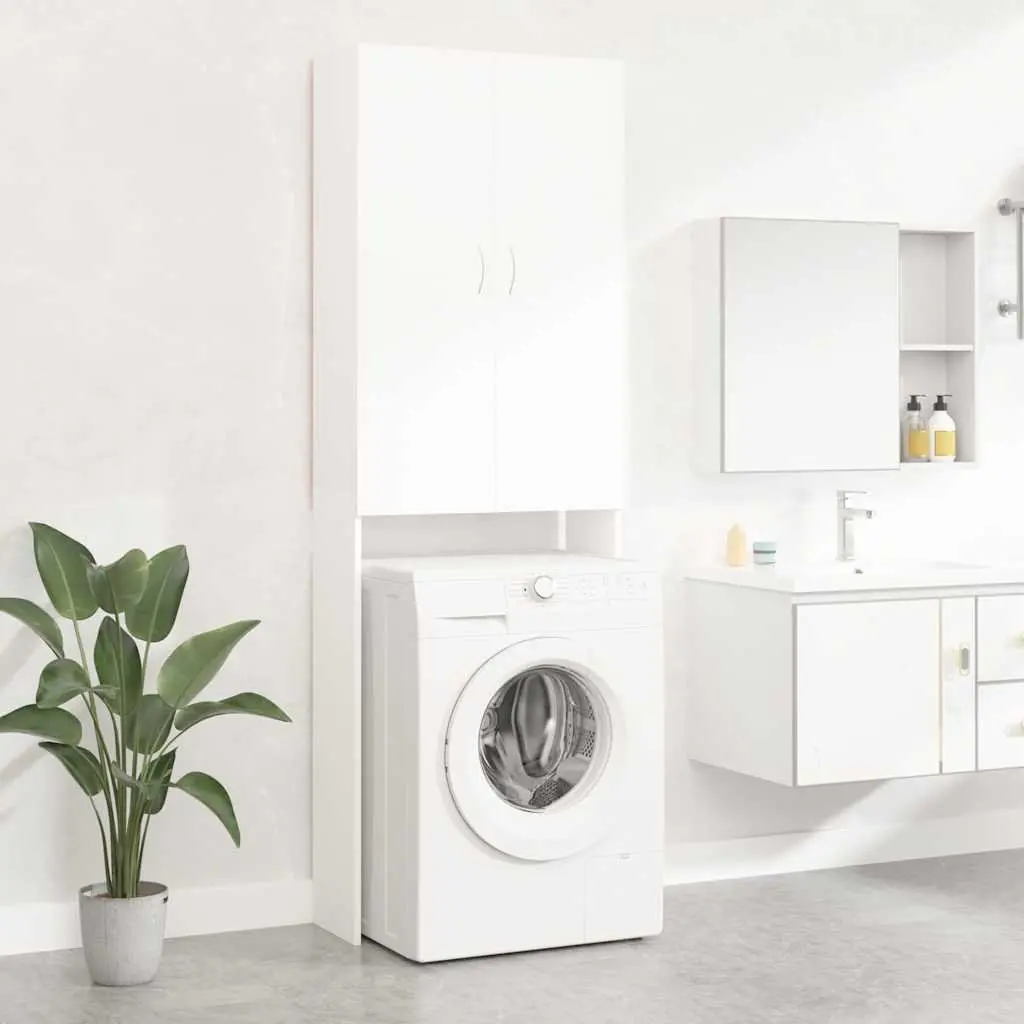Washing Machine Cabinet Engineered Wood Tall Storage Organiser White 64x25.5x190 cm
