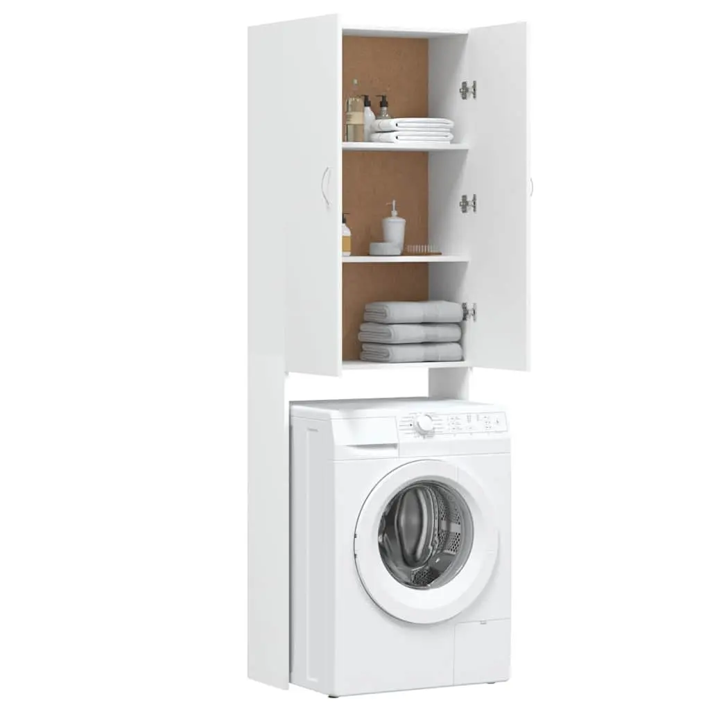 Washing Machine Cabinet Engineered Wood Tall Storage Organiser White 64x25.5x190 cm