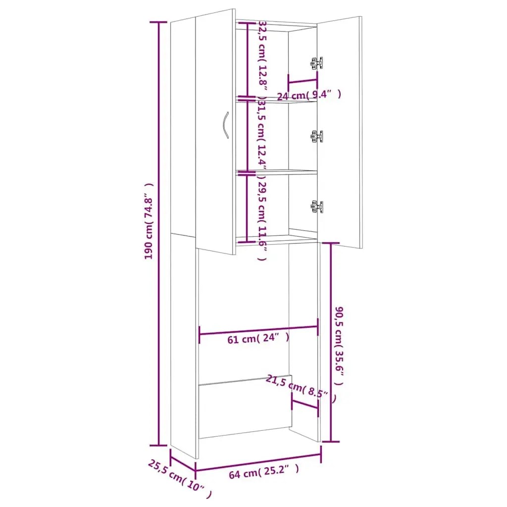 Washing Machine Cabinet Engineered Wood Tall Storage Organiser White 64x25.5x190 cm