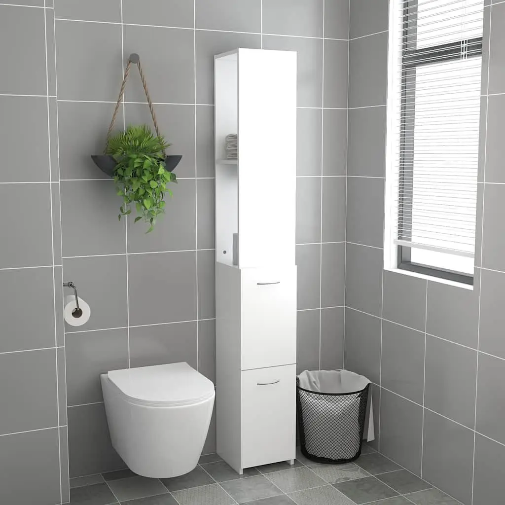 Tall Storage Cupboard Engineered Wood White Bathroom Cabinet