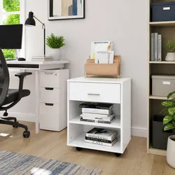 Functional Rolling Storage Cabinet for Home Office White Engineered Wood
