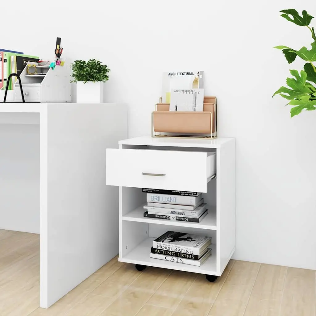 Rolling Storage Cabinet for Home Office White Engineered Wood