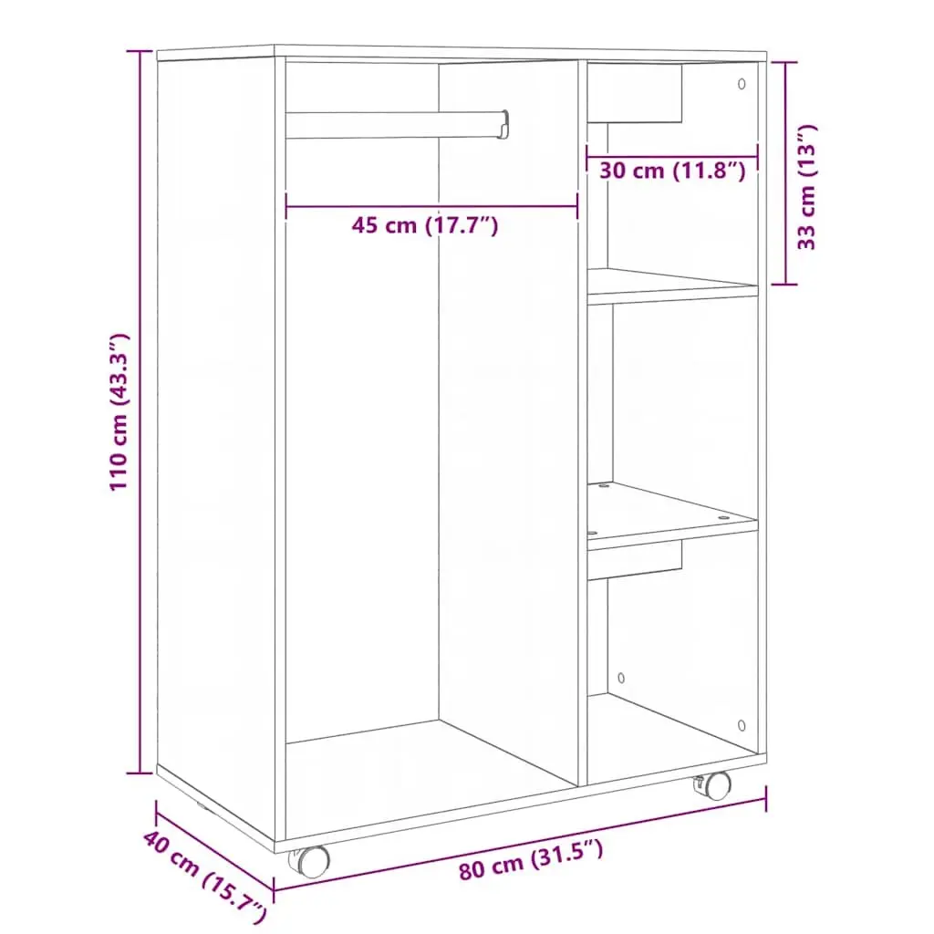 Wardrobe Cabinet Engineered Wood 80x40x110 cm Black Open Compartment Shelves