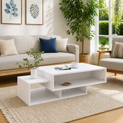 Coffee Table White Storage Compartments Living Room Accent Furniture Display