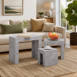 Nesting Coffee Tables Set 3 Pieces Grey Engineered Wood Accent Furniture