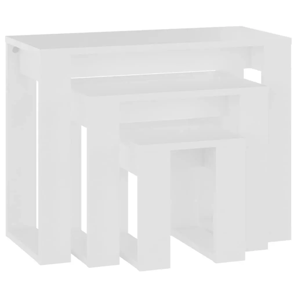 Nesting Tables Engineered Wood 3 Piece Set White Space Saving Side Tables