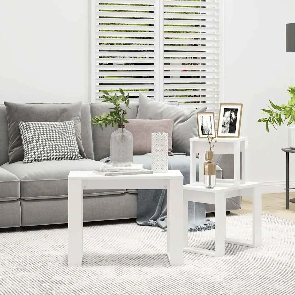 Nesting Tables Engineered Wood 3 Piece Set White Space Saving Side Tables