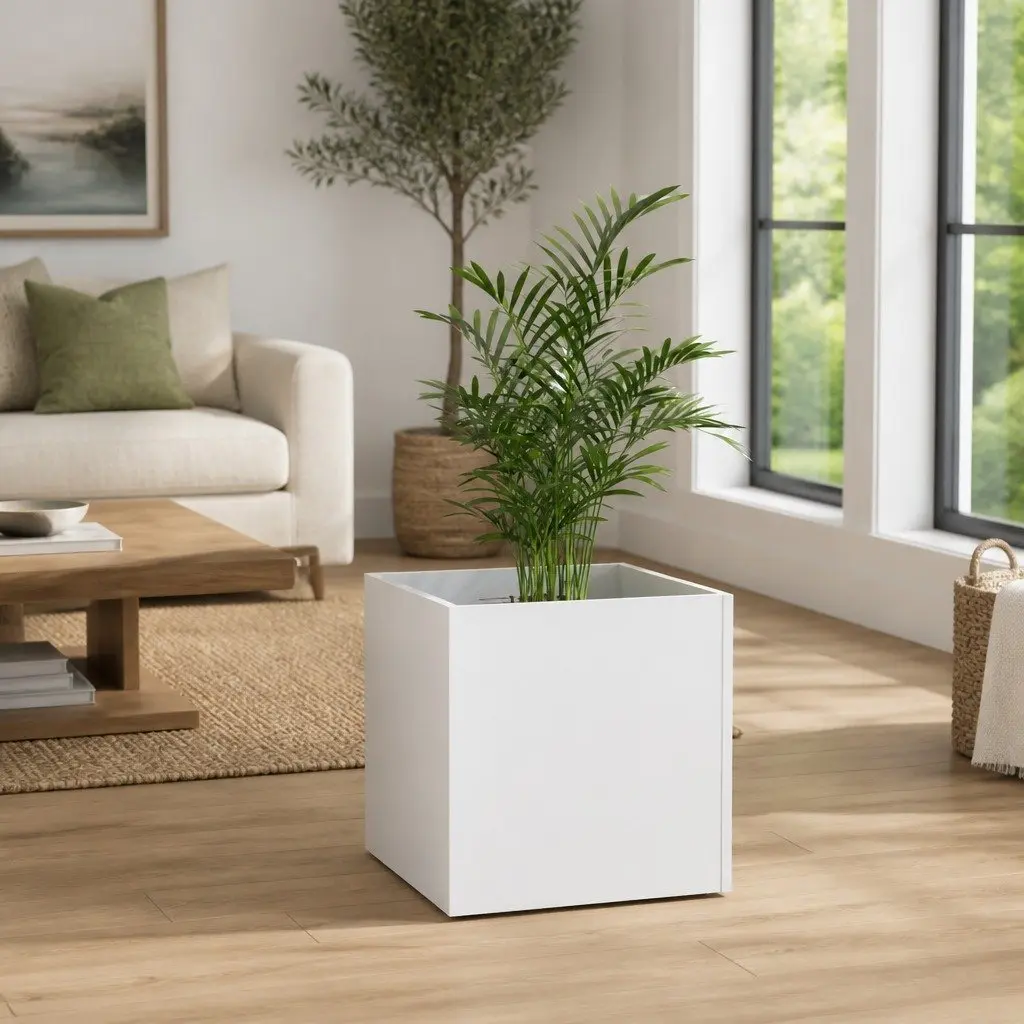 Planter Box Engineered Wood Moisture Resistant 40cm White Indoor Outdoor Flower Pot Garden Decor