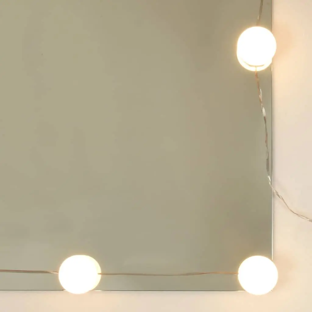 Dressing Table Engineered Wood White LED Mirror Storage Drawer Open Shelves