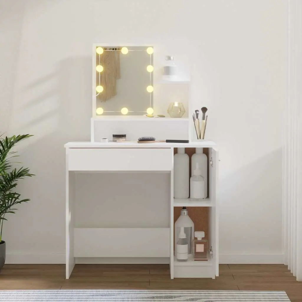 Dressing Table Engineered Wood 86.5 x 35 x 136 cm White with LED Mirror Lights