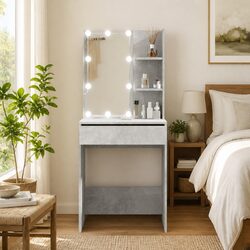 Practical Grey Dressing Table with LED Mirror for Everyday Use