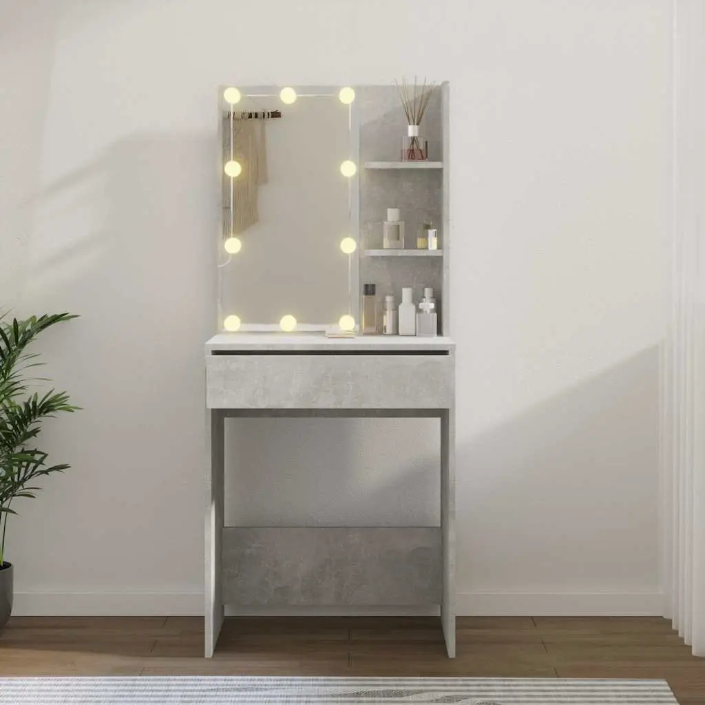 Dressing Table Engineered Wood 60W x 40D x 140H cm Grey with LED Mirror