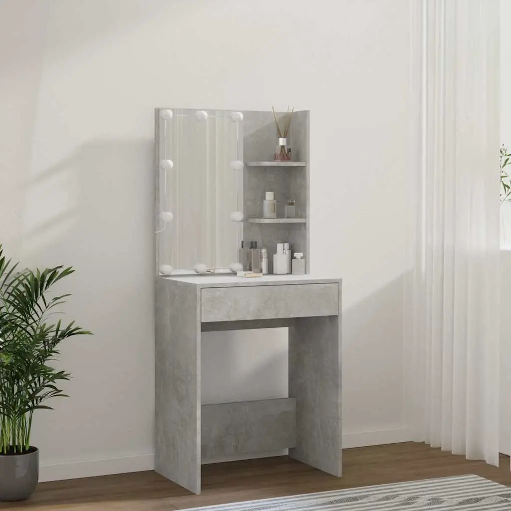 Dressing Table Engineered Wood 60W x 40D x 140H cm Grey with LED Mirror