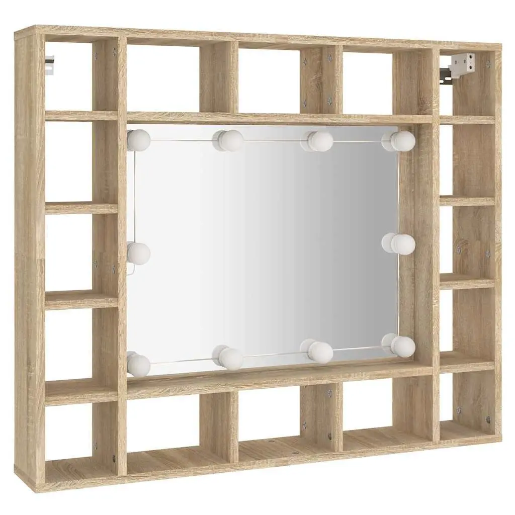 Bathroom Cabinet Engineered Wood Wall-Mounted Mirror Unit with LED Lights Brown