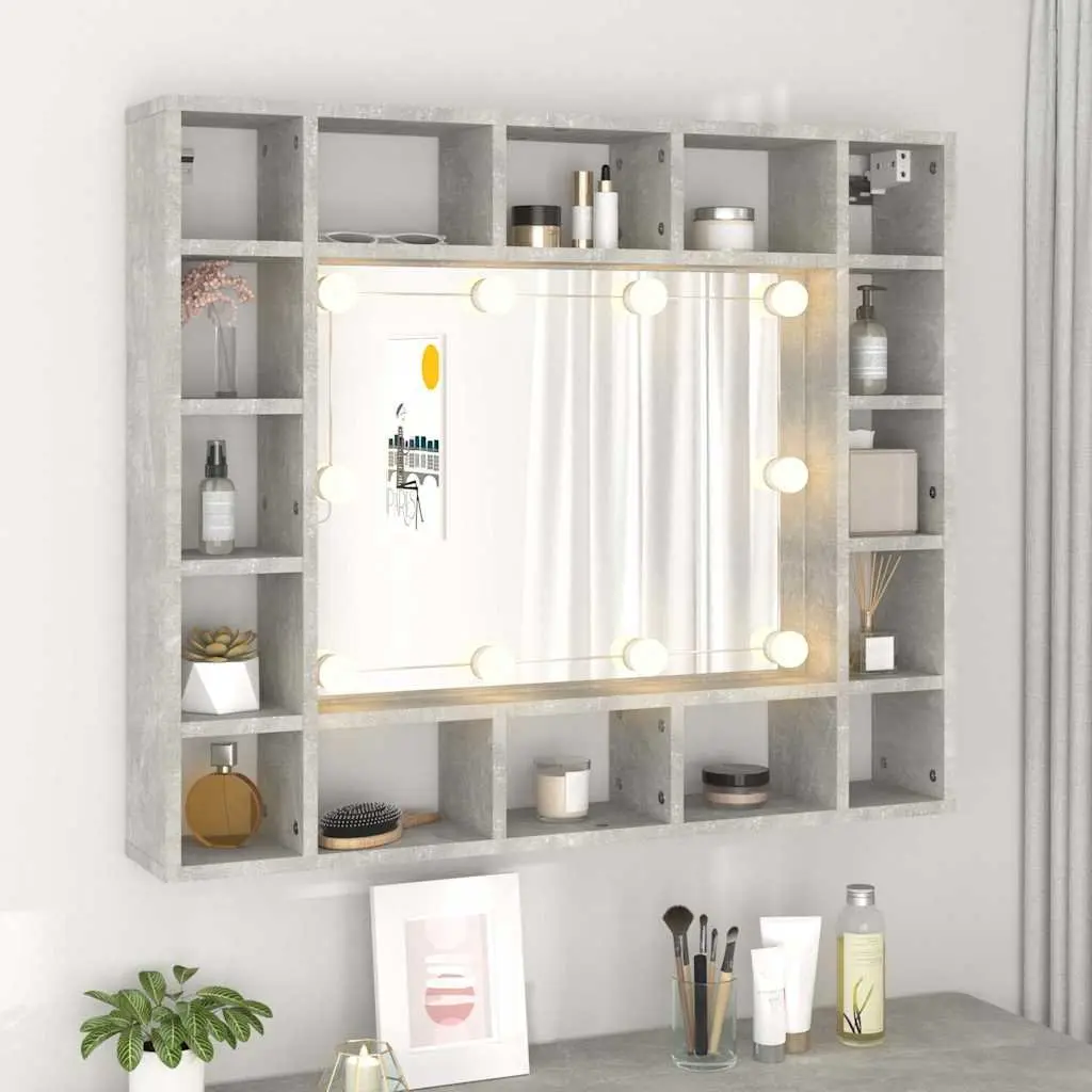 Bathroom Cabinet Engineered Wood Wall-Mounted 91 x 15 x 76.5 cm Grey with LED Lights