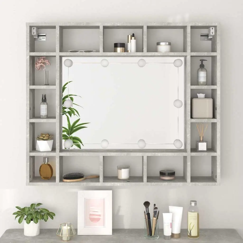 Bathroom Cabinet Engineered Wood Wall-Mounted 91 x 15 x 76.5 cm Grey with LED Lights