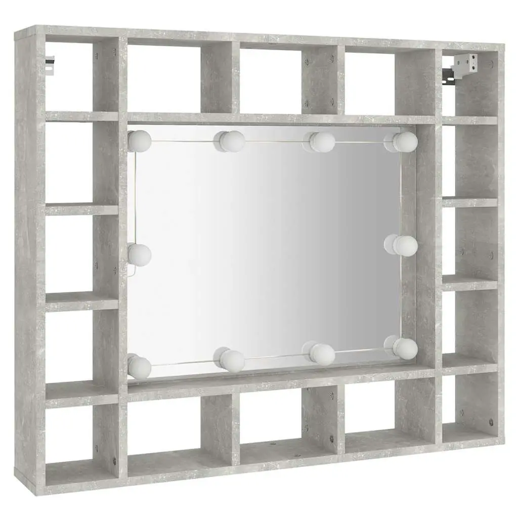 Bathroom Cabinet Engineered Wood Wall-Mounted 91 x 15 x 76.5 cm Grey with LED Lights