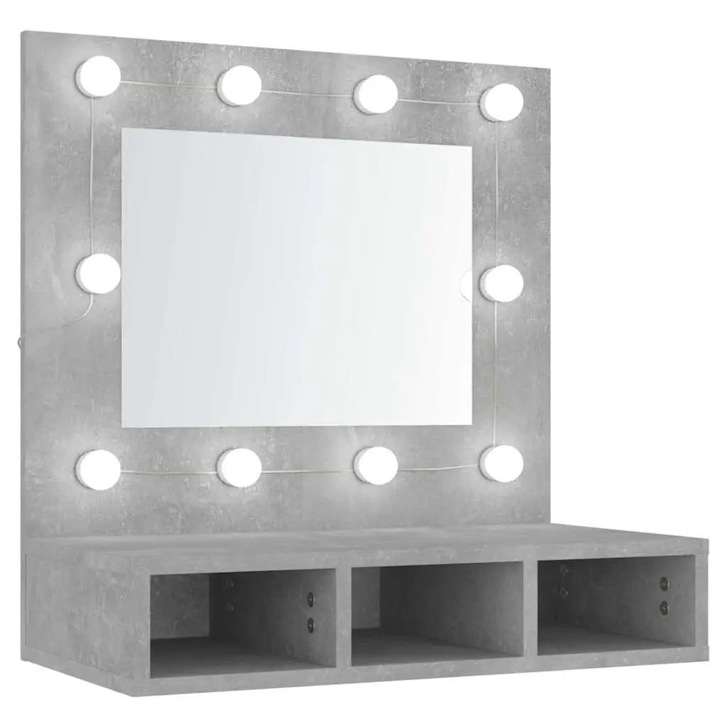 Mirror Cabinet LED Bathroom Vanity Unit Engineered Wood Grey 60 x 31.5 x 62 cm Wall Mounted Storage Shelves
