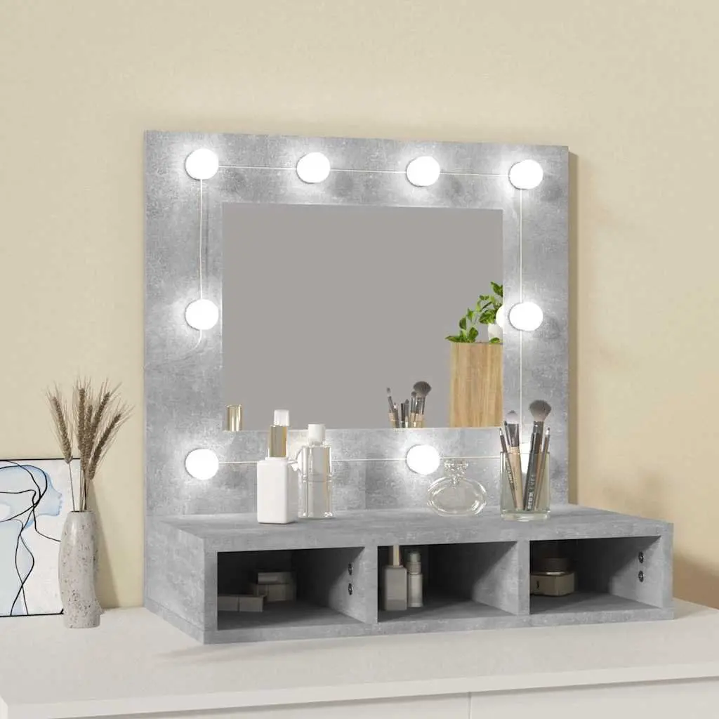 Mirror Cabinet LED Bathroom Vanity Unit Engineered Wood Grey 60 x 31.5 x 62 cm Wall Mounted Storage Shelves