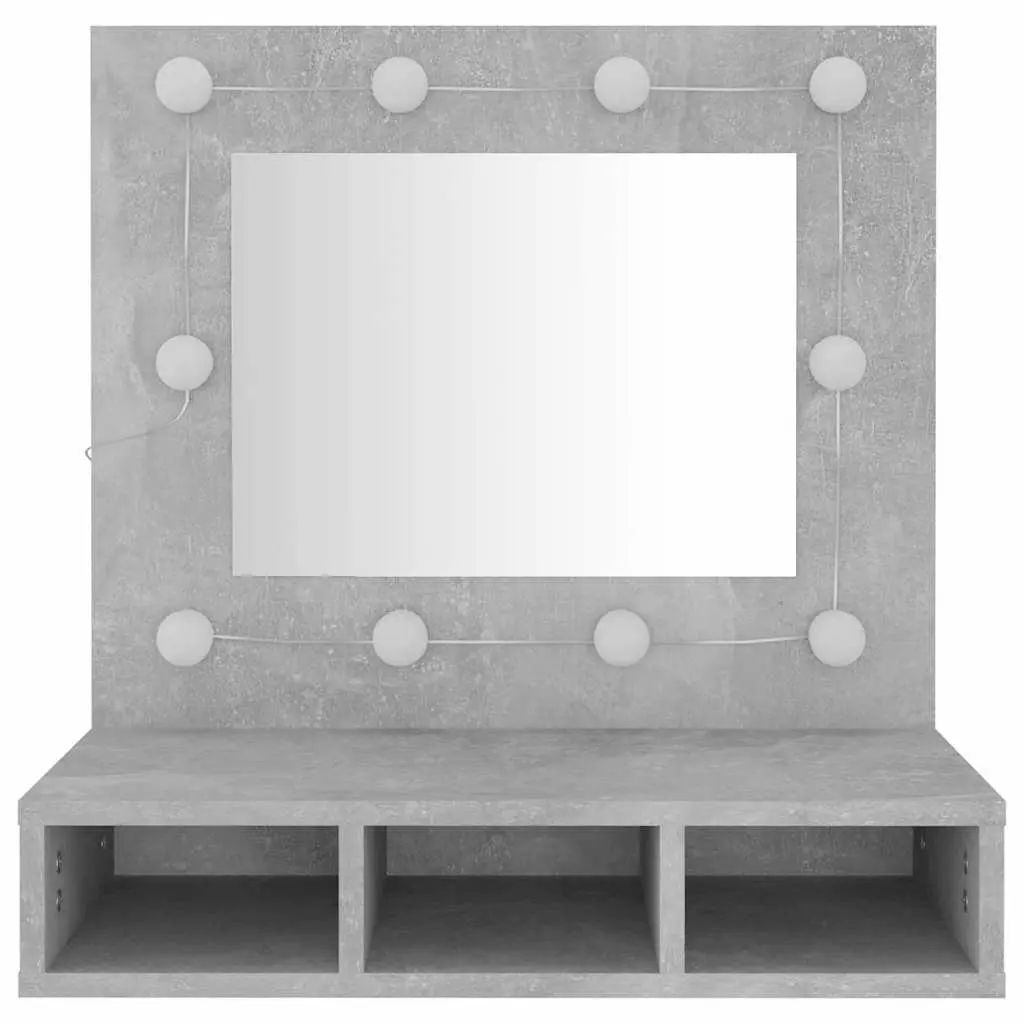 Mirror Cabinet LED Bathroom Vanity Unit Engineered Wood Grey 60 x 31.5 x 62 cm Wall Mounted Storage Shelves